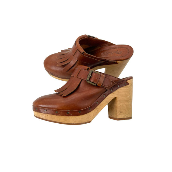 Madewell Womens Leather Fringe Clog Platform Shoe Round Toe Size 6US Brown - Picture 6 of 10